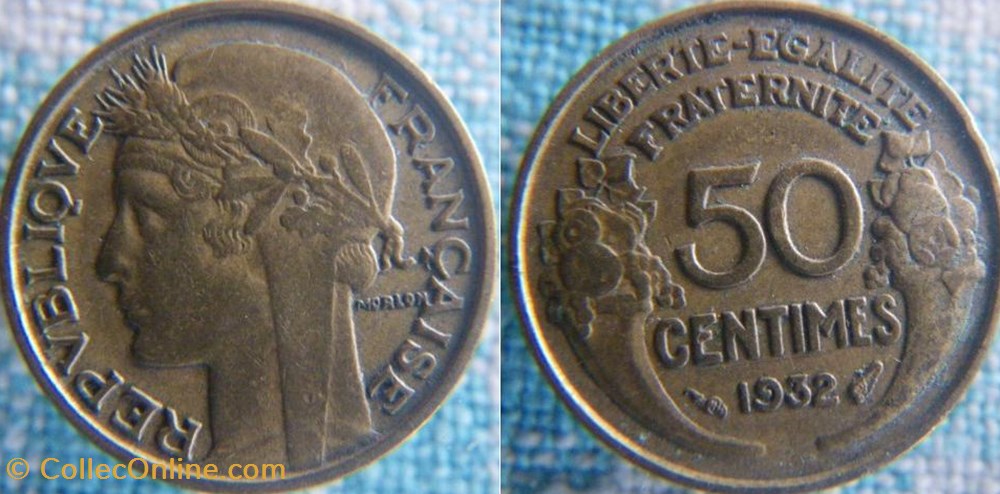 50 Centimes 1932 - 9 et 2 ouverts sans raisin monnaie france moderne 50 centimes 1932 9 et 2 ouverts sans raisin