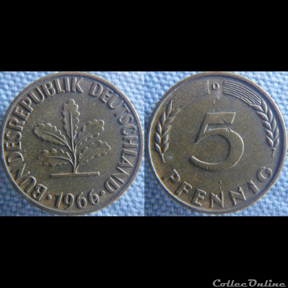 monnaie monde allemagne 5 pfennig 1966 d