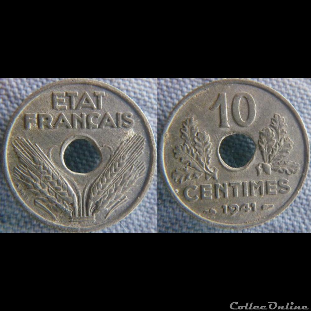 pièce trouée 10 centimes 1941