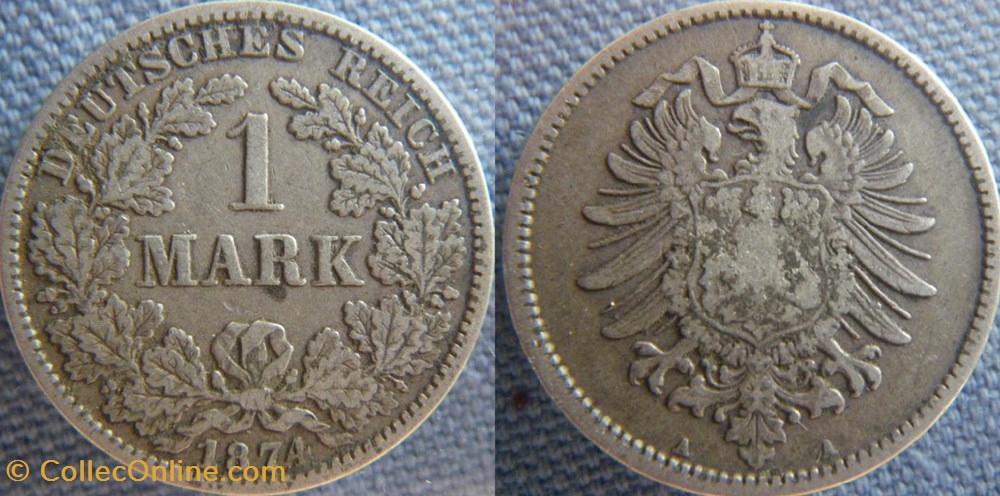 1 mark 1874 A monnaie monde allemagne 1 mark 1874 a