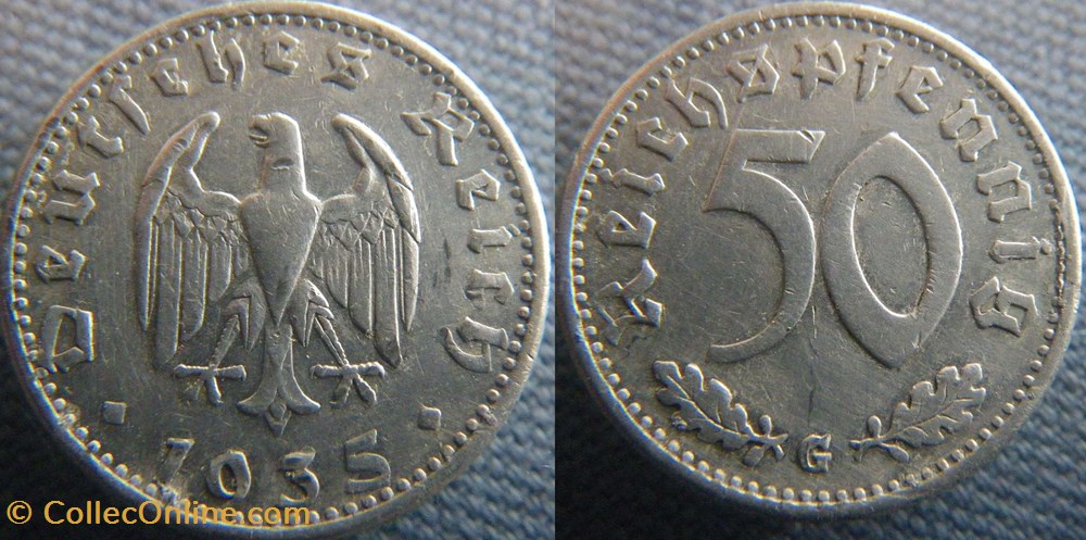 monnaie monde allemagne 50 reichspfennig 1935 g
