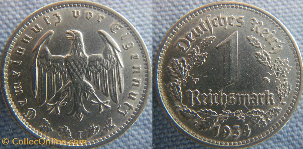 monnaies monde allemagne 1 reichsmarl 1934 f
