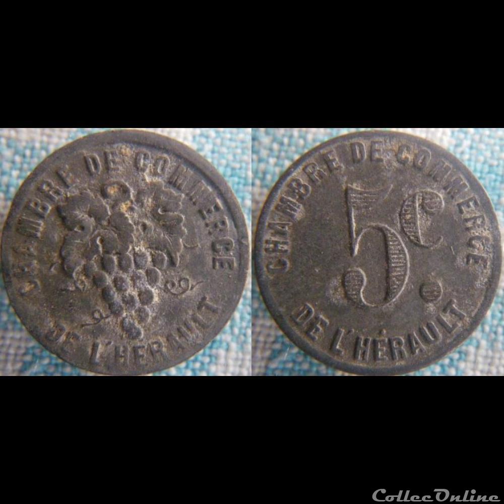 5 Centimes chambre de commerce de l'Hérault monnaie france moderne 5 centimes chambre de commerce de herault
