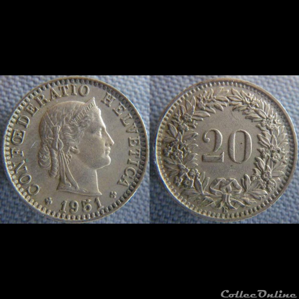 20 Rappen 1951 B monnaie monde suisse 20 rappen 1951 b