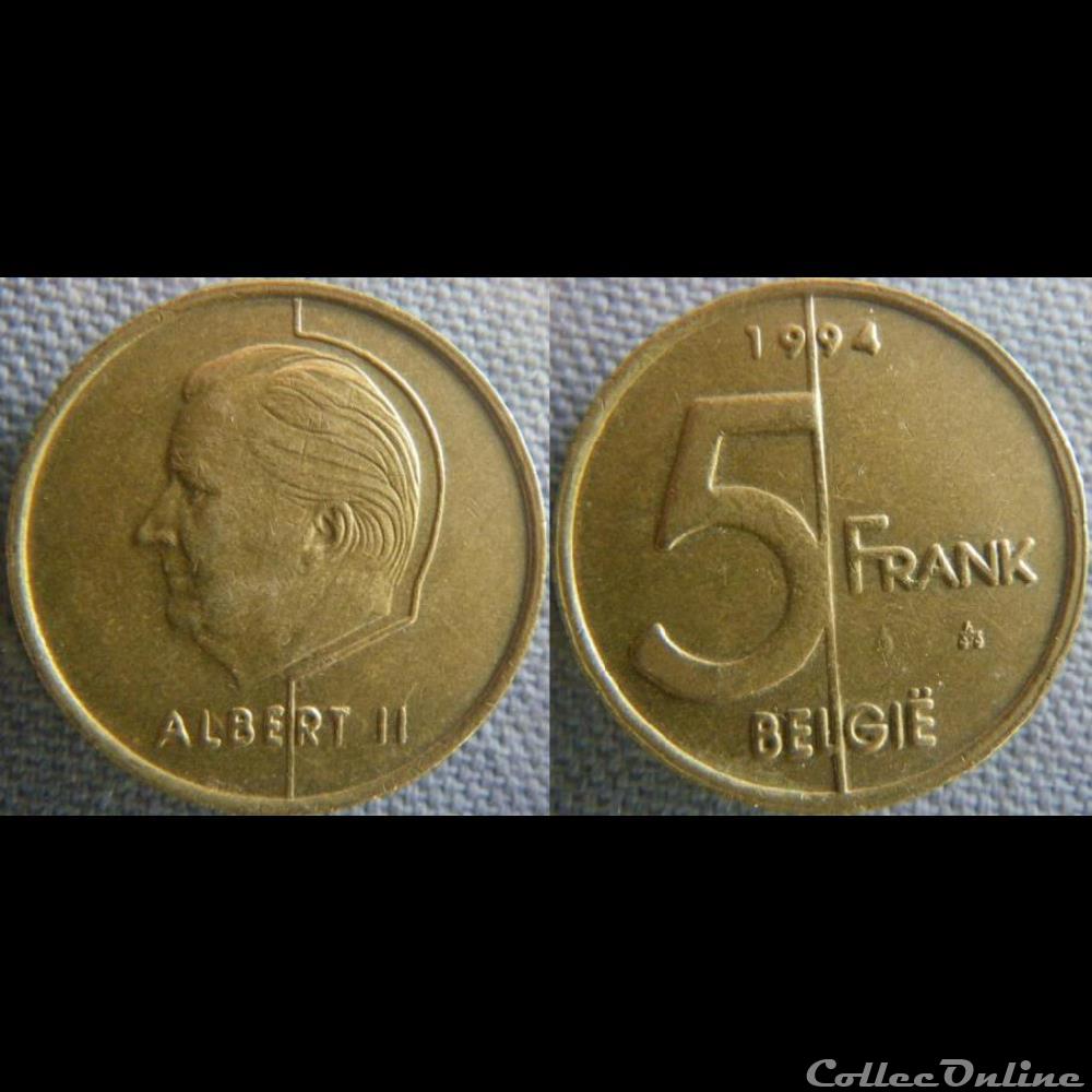 5 Francs 1994 fl monnaie monde belgique 5 francs 1994 fl