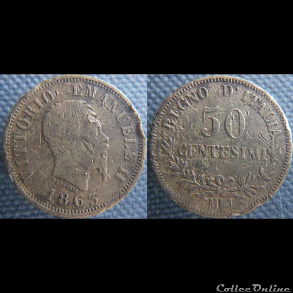 50 centesimi 1863 M monnaie monde italie 50 centesimi 1863 m