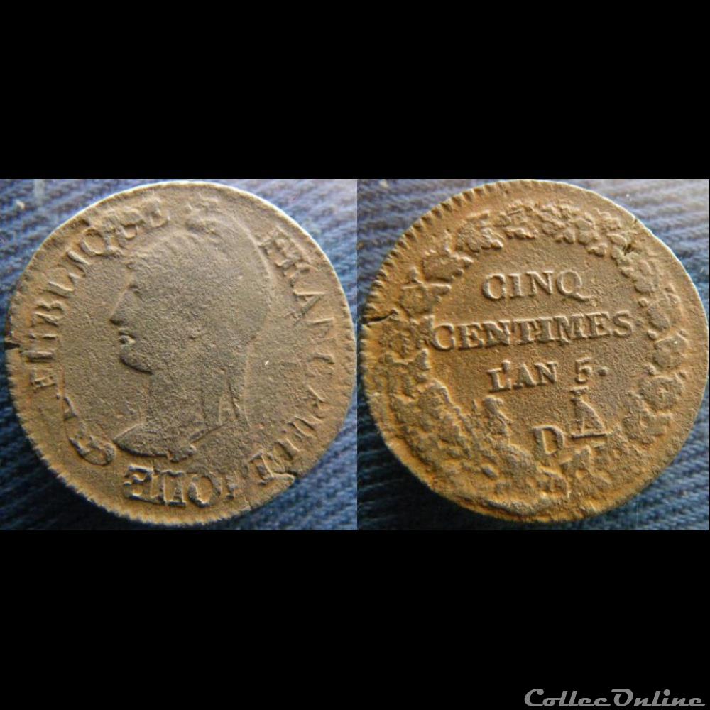 monnaie france moderne 5 centimes an 5 d refrappage du decime