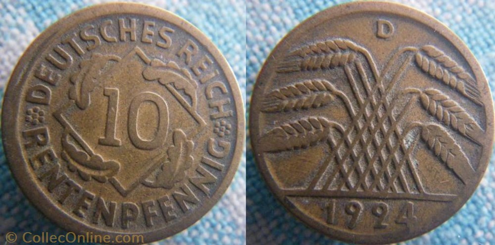 10 Rentenpfennig 1924 D monnaie monde allemagne 10 rentenpfennig 1924 d