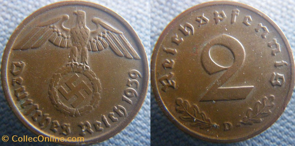 2 Reichspfennig 1939 D monnaie monde allemagne 2 reichspfennig 1939 d