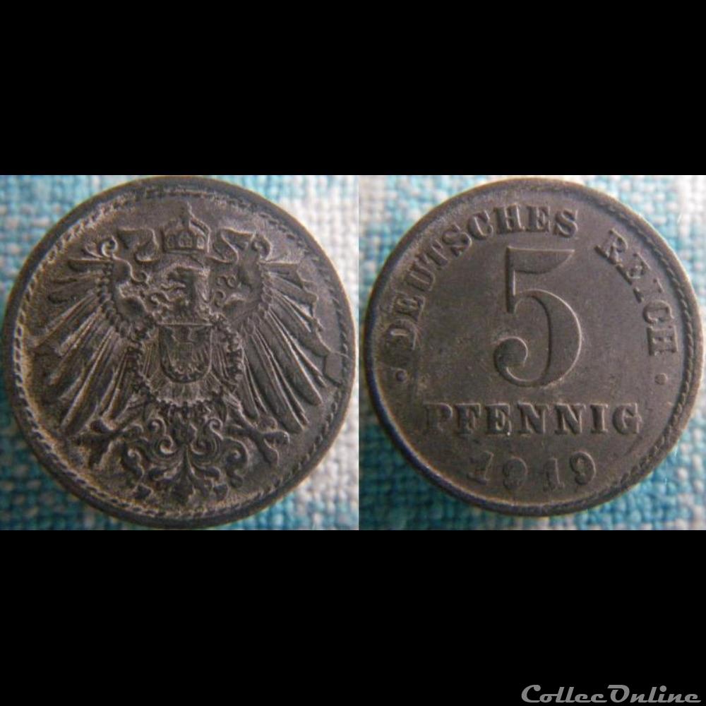 5 pfennig 1919 F monnaie monde allemagne 5 pfennig 1919 f