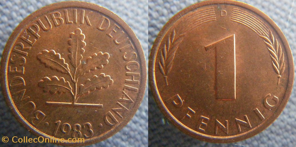 1 pfennig 1983 D monnaies monde allemagne 1 pfennig 1983 d