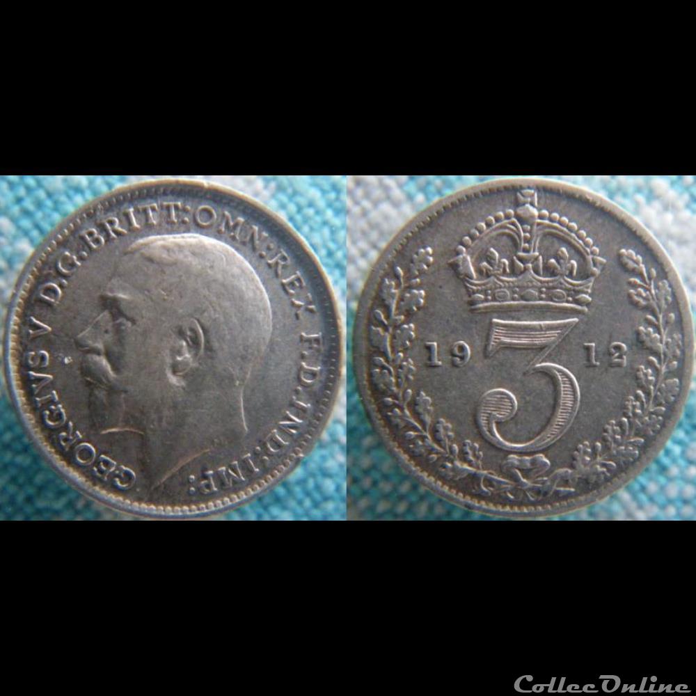 3 Pence 1912 monnaie monde royaume uni 3 pence 1912