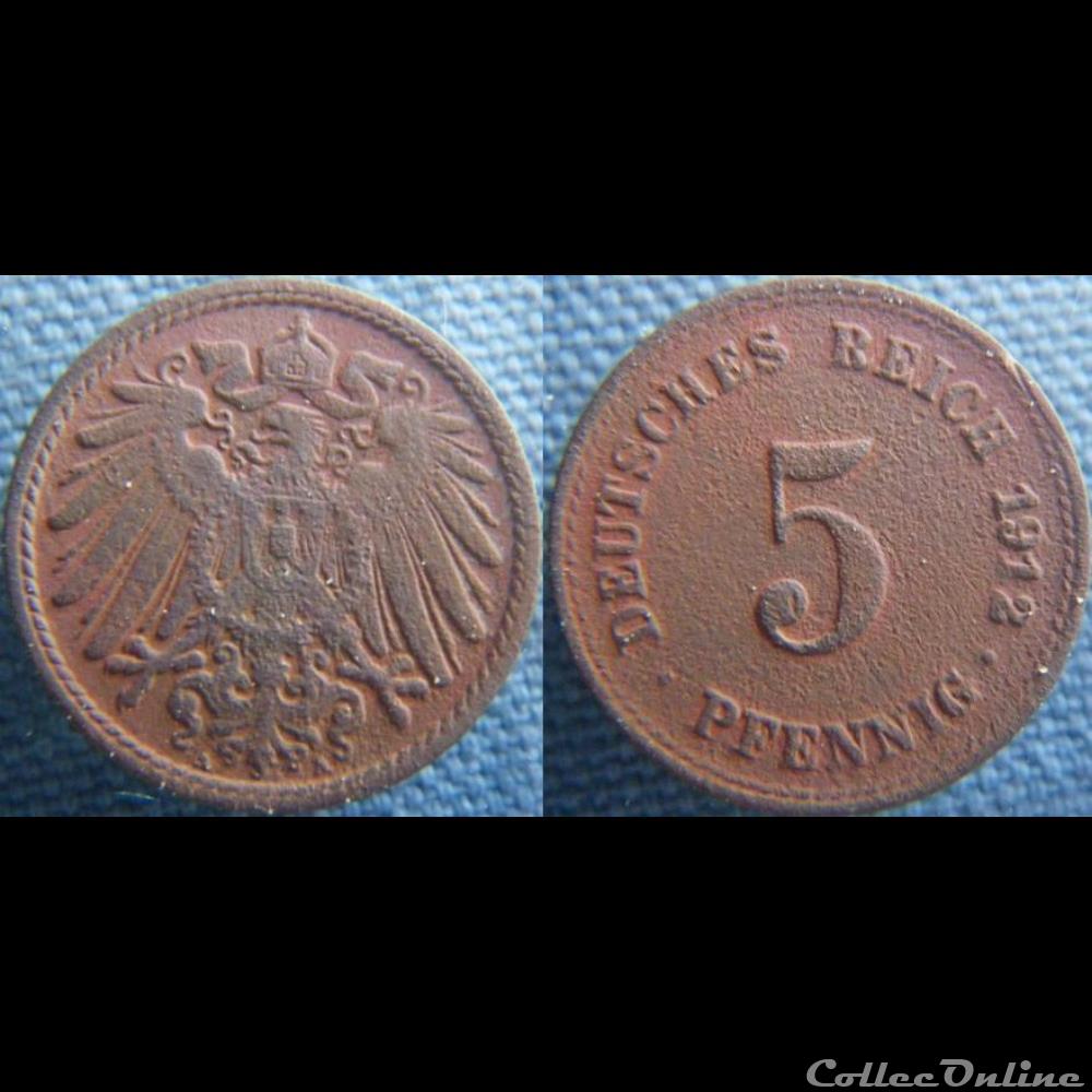 5 pfennig 1912 A monnaie monde allemagne 5 pfennig 1912 a