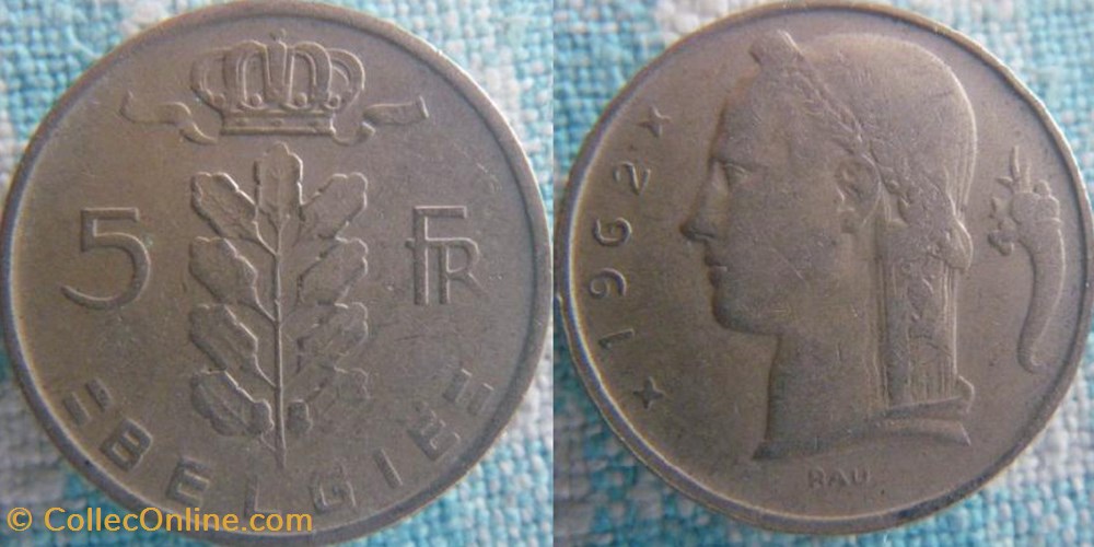 5 Francs 1962 fl monnaie monde belgique 5 francs 1962 fl