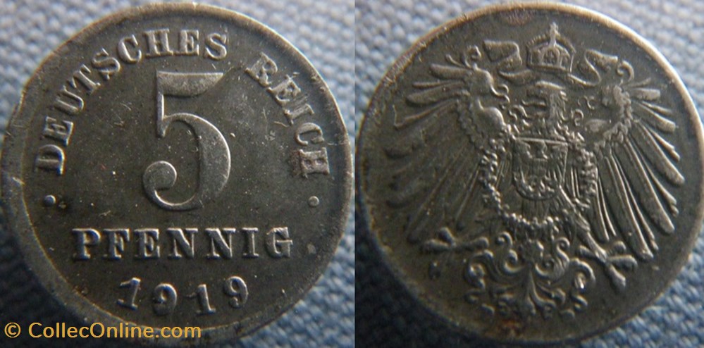 5 pfennig 1919 D monnaie monde allemagne 5 pfennig 1919 d
