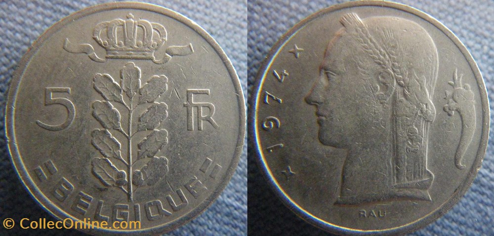 monnaies monde belgique 5 francs 1974 fr
