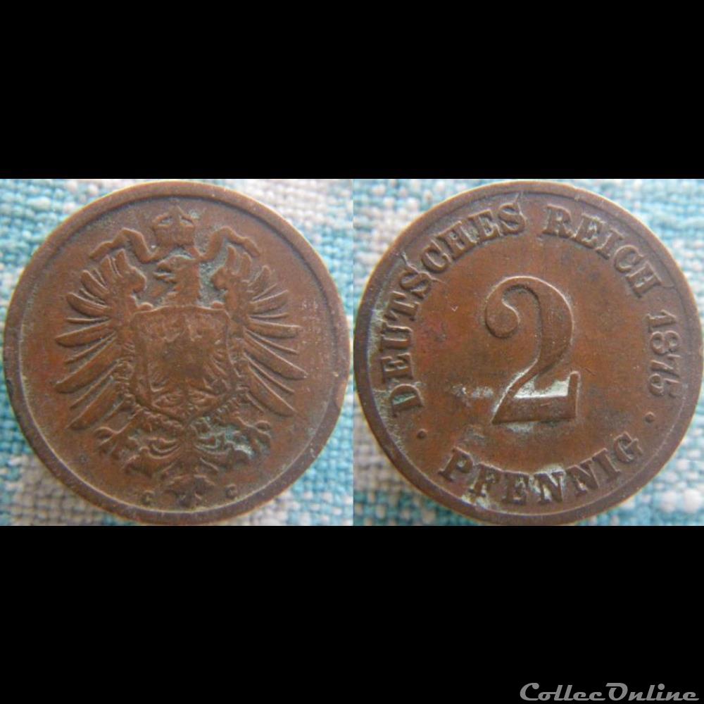 2 pfennig 1875 G monnaie monde allemagne 2 pfennig 1875 g