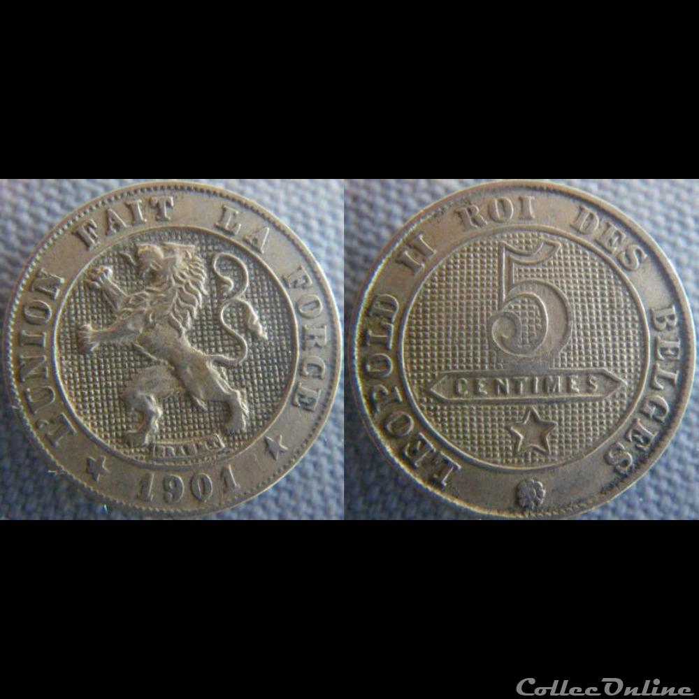 monnaie monde belgique 5 centimes 1901 fr
