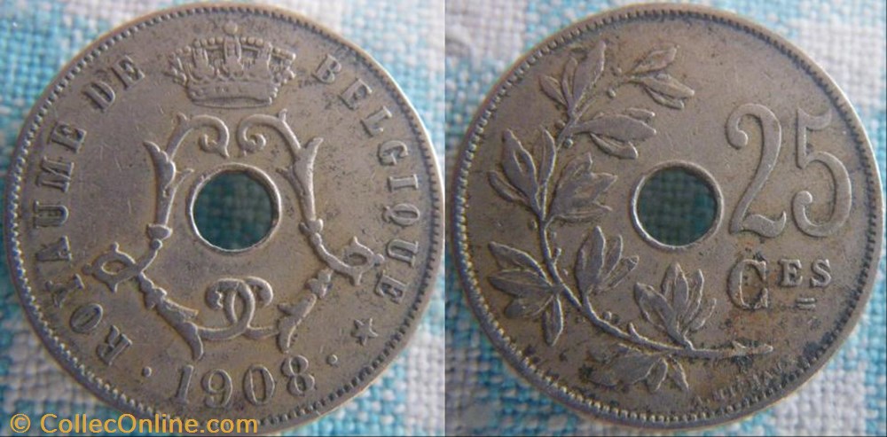 monnaie monde belgique 25 centimes 1908 fr