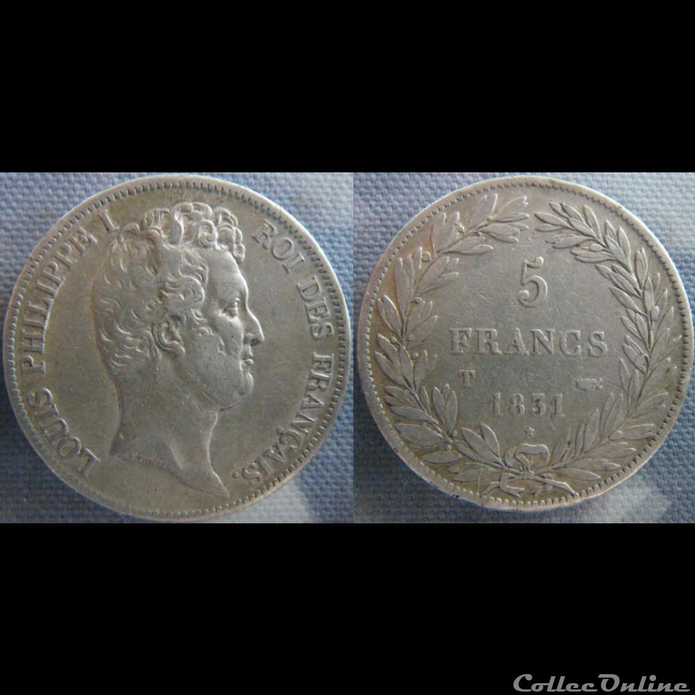 5 Francs 1831 T - tranche en creux monnaie france moderne 5 francs 1831 t tranche en creux
