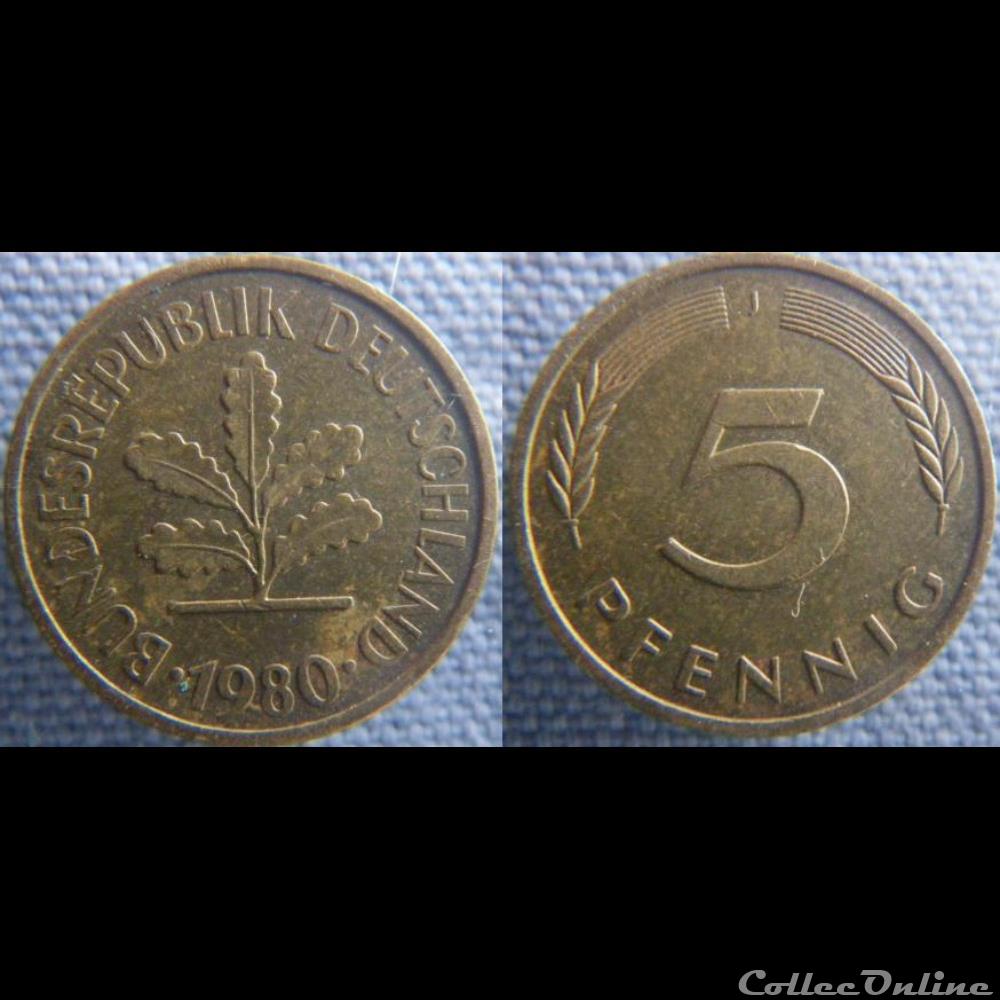 5 Pfennig 1980 J monnaie monde allemagne 5 pfennig 1980 j