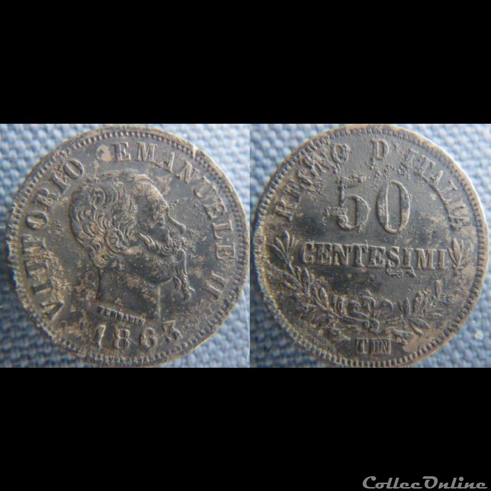 50 centesimi 1863 T monnaie monde italie 50 centesimi 1863 t