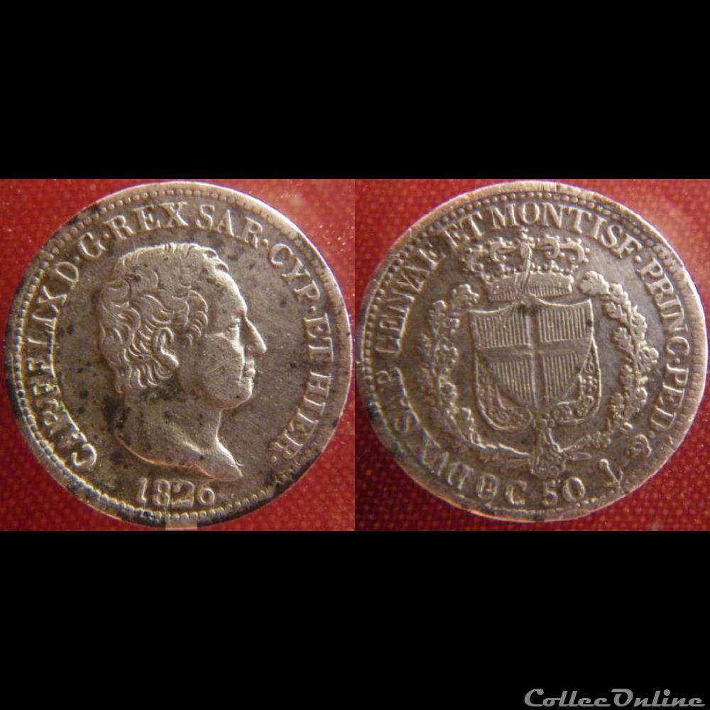 monnaie monde italie 50 centesimi 1826 turin