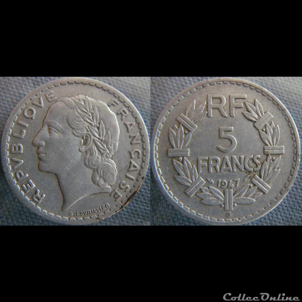 5 Francs 1947 B, 9 ouvert monnaie france moderne 5 francs 1947 b 9 ouvert