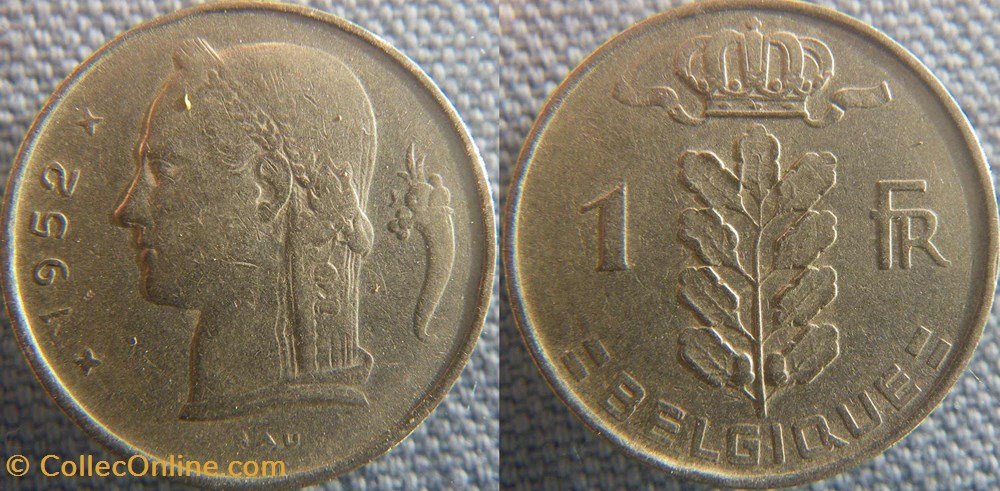 1 Franc 1952 fr monnaie monde belgique 1 franc 1952 fr