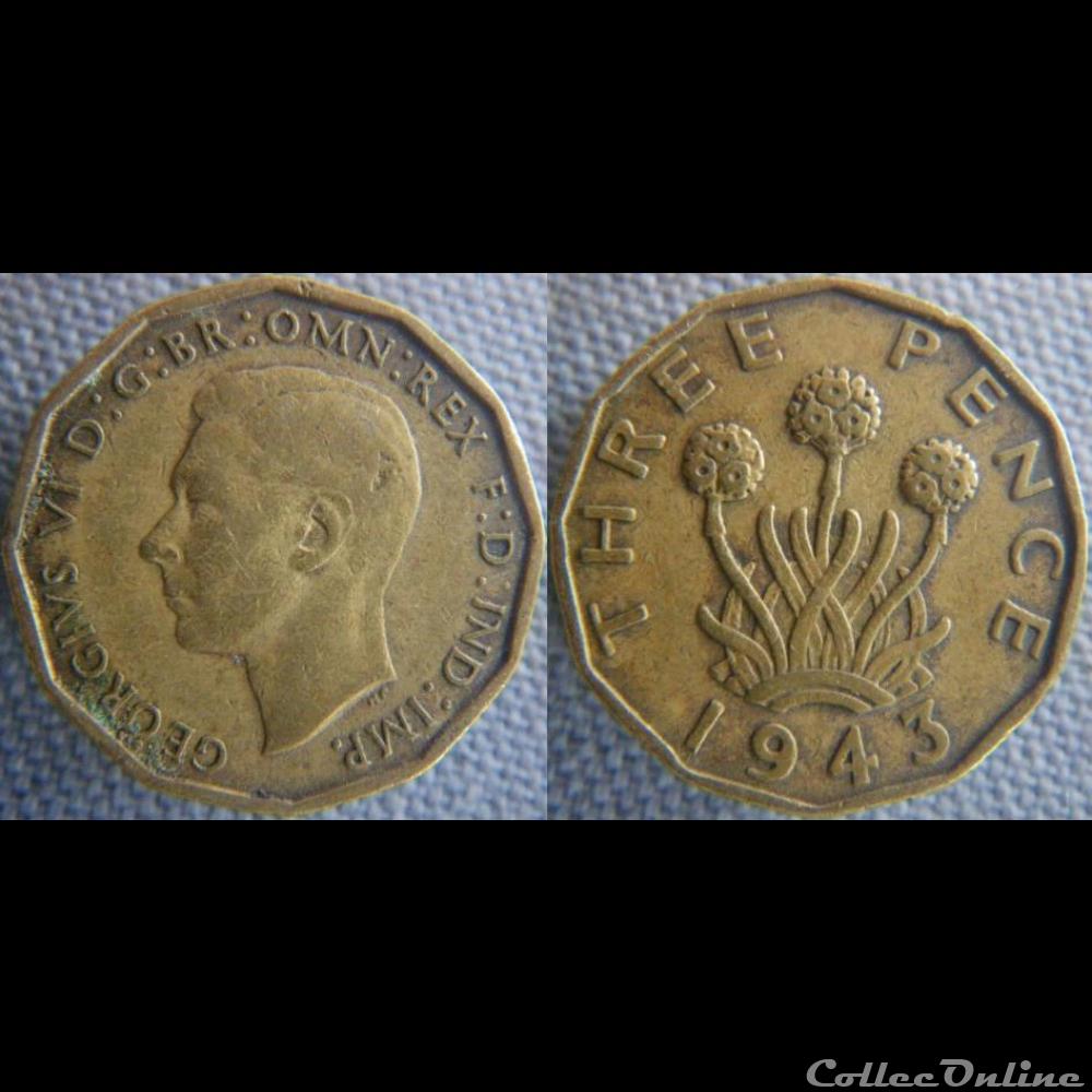 3 pence 1943 monnaie monde royaume uni 3 pence 1943