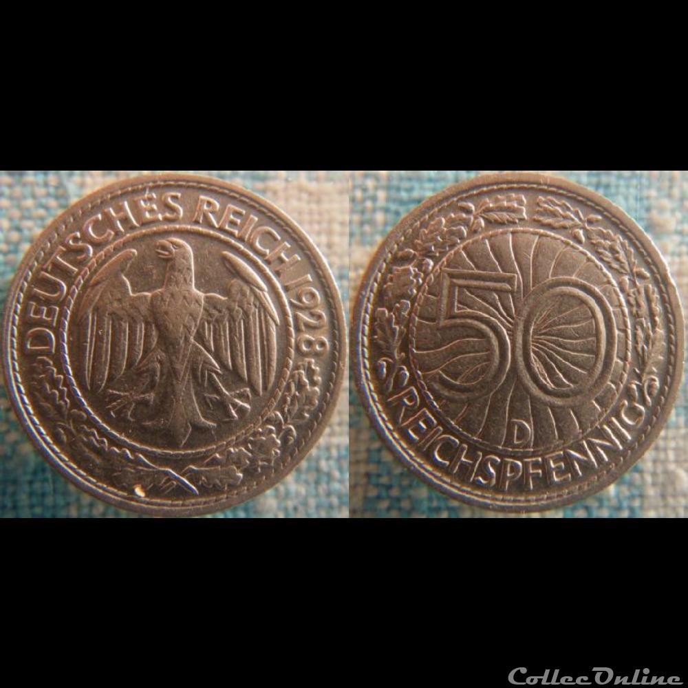 50 Reichspfennig 1928 D monnaie monde allemagne 50 reichspfennig 1928 d