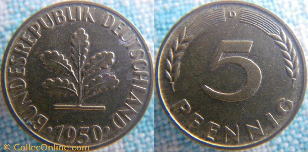 monnaie monde allemagne 5 pfennig 1950 d