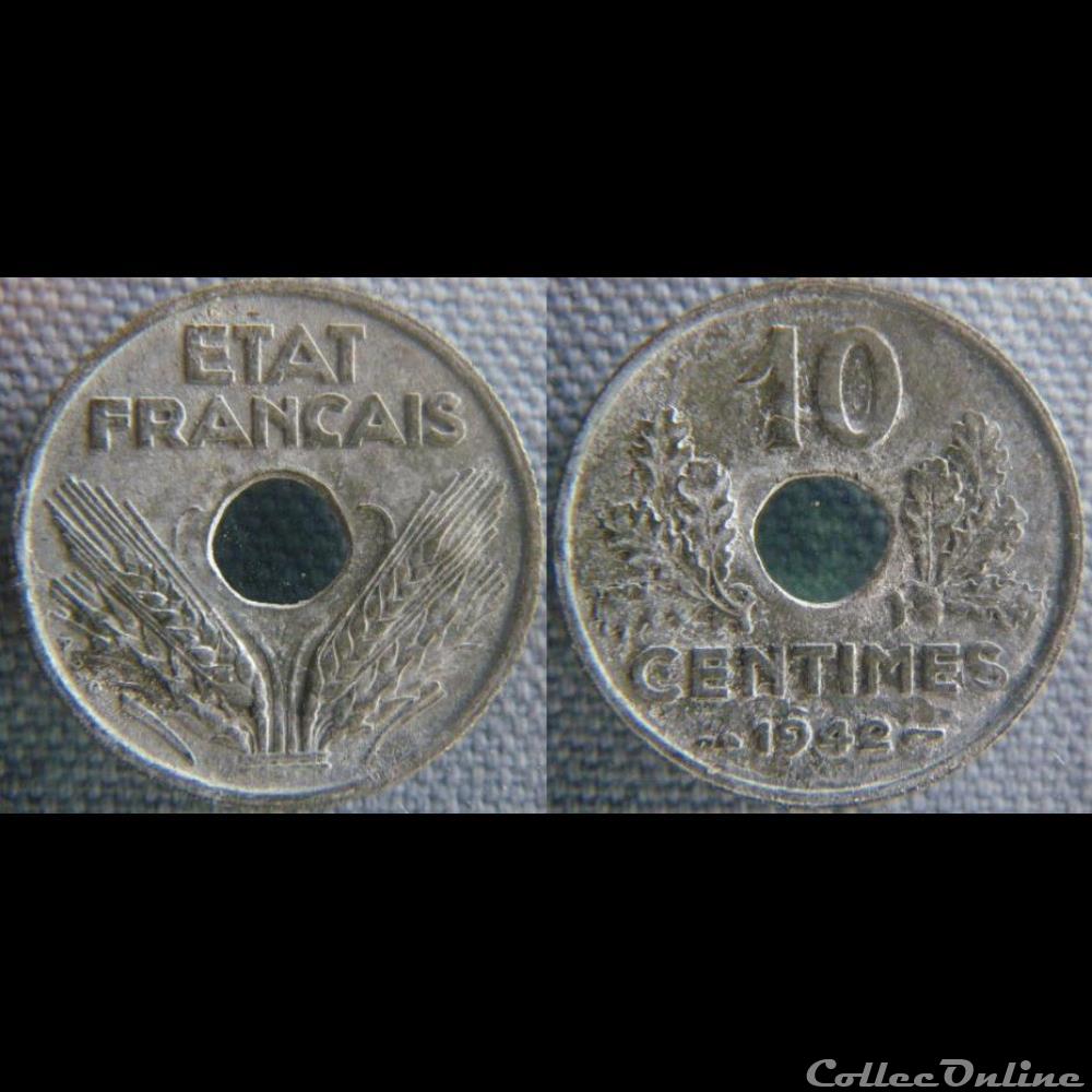 valeur 10 centimes 1942 france