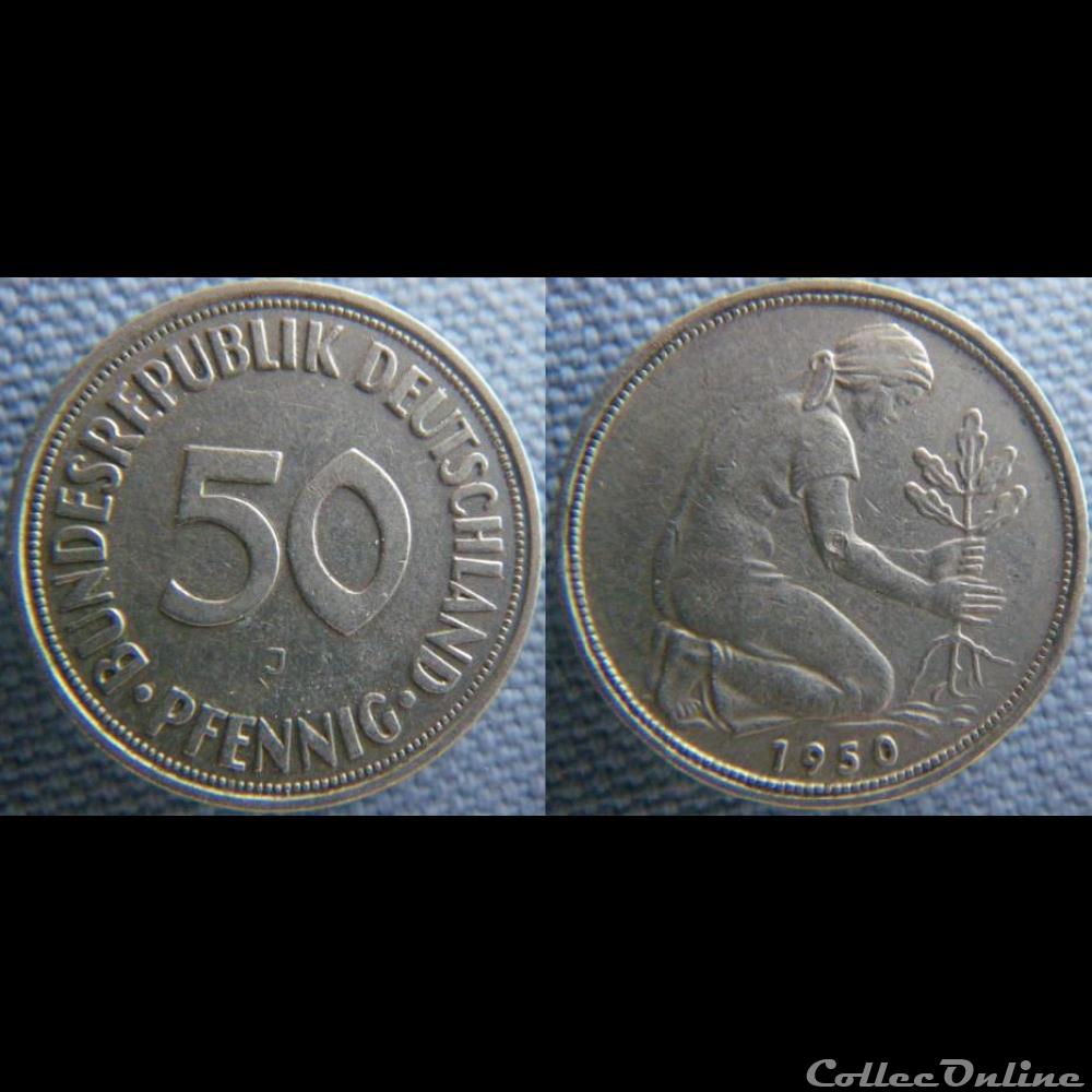 50 Pfennig 1950 J monnaie monde allemagne 50 pfennig 1950 j