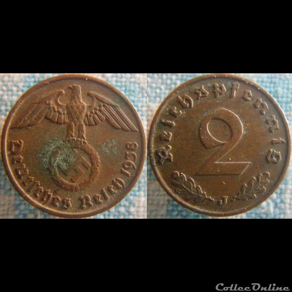 monnaie monde allemagne 2 reichspfennig 1938 j
