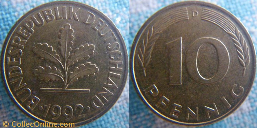 monnaie monde allemagne 10 pfennig 1992 d
