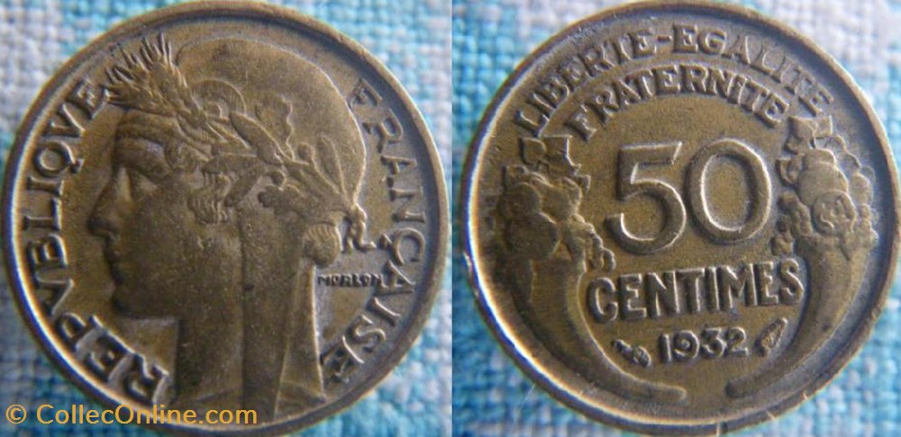 50 Centimes 1932 - 9 et 2 ouverts sans raisin monnaie france moderne 50 centimes 1932 9 et 2 ouverts sans raisin