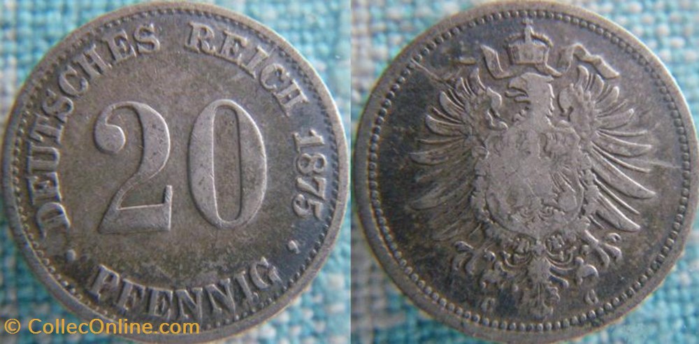 20 Pfennig 1875 G monnaie monde allemagne 20 pfennig 1875 g