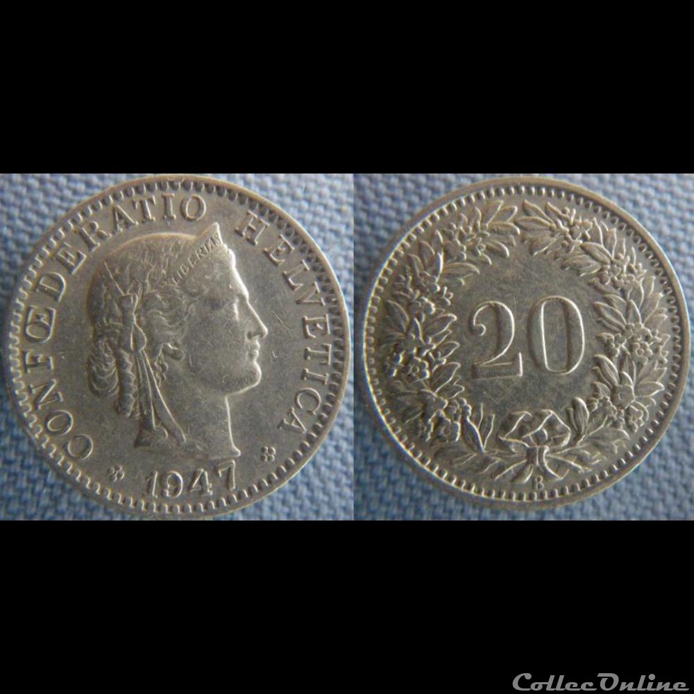 20 Rappen 1947 B monnaie monde suisse 20 rappen 1947 b