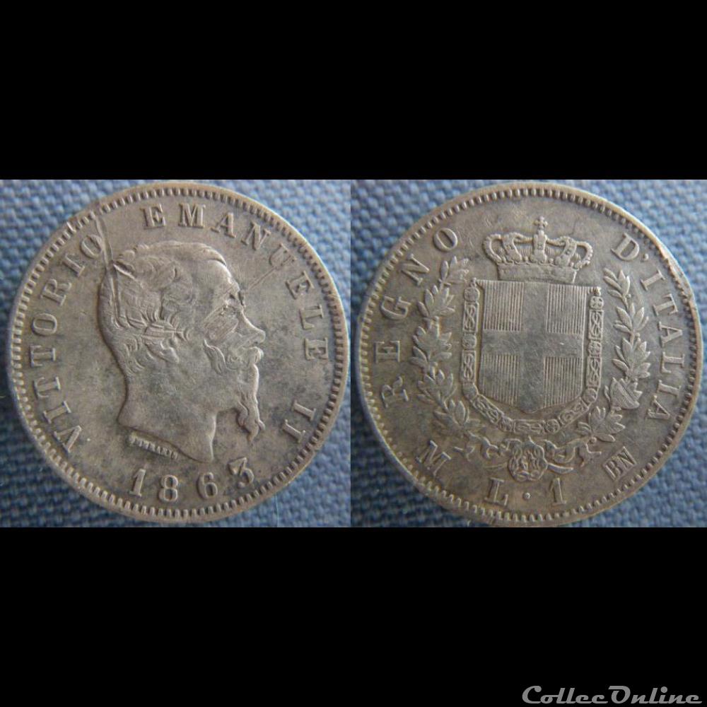 1 lire 1863 M monnaie monde italie 1 lire 1863 m