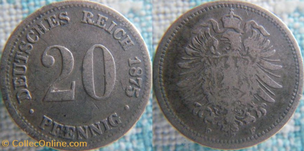 20 Pfennig 1875 F monnaie monde allemagne 20 pfennig 1875 f