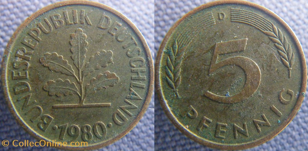 5 Pfennig 1980 D monnaie monde allemagne 5 pfennig 1980 d
