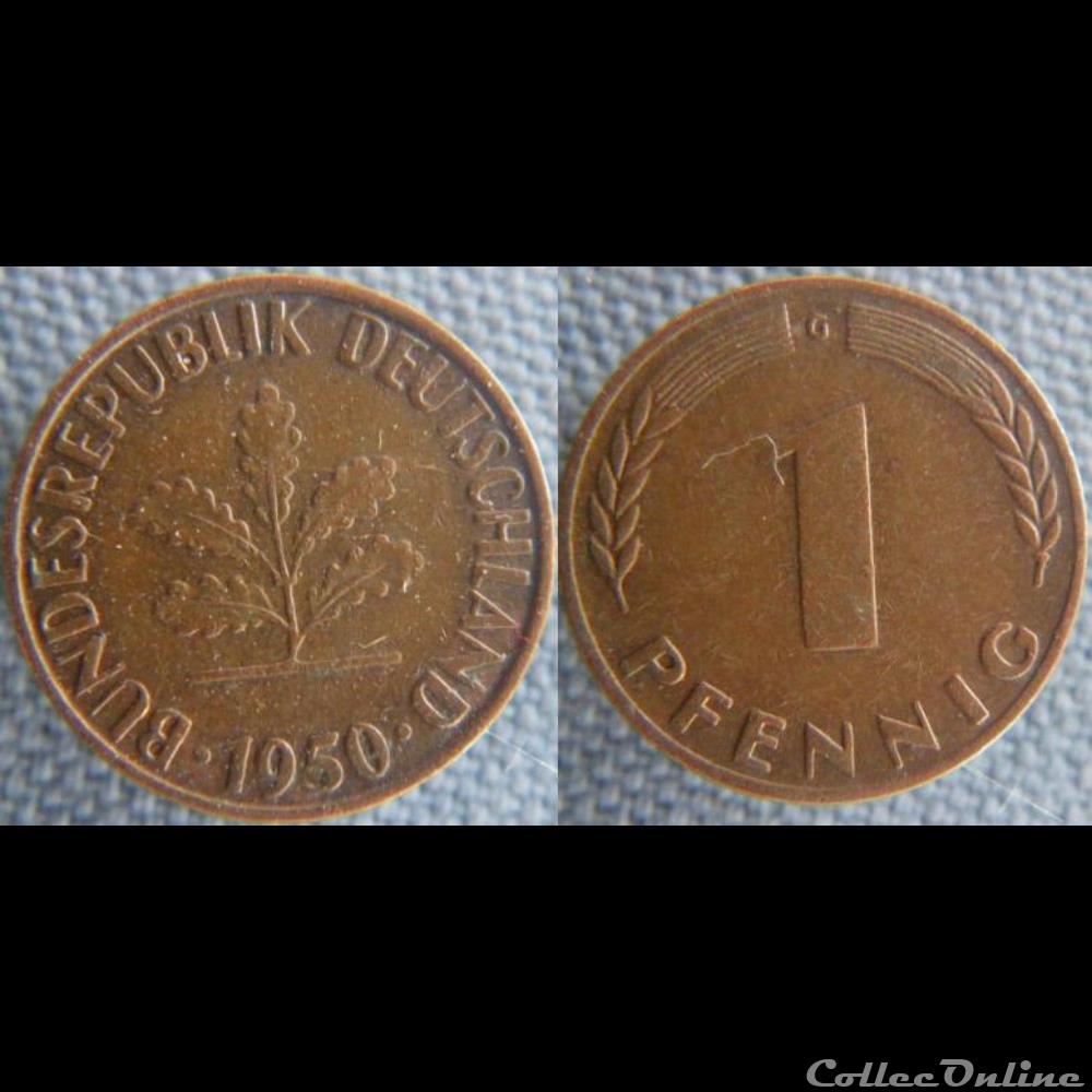 1 pfennig 1950 G monnaie monde allemagne 1 pfennig 1950 g