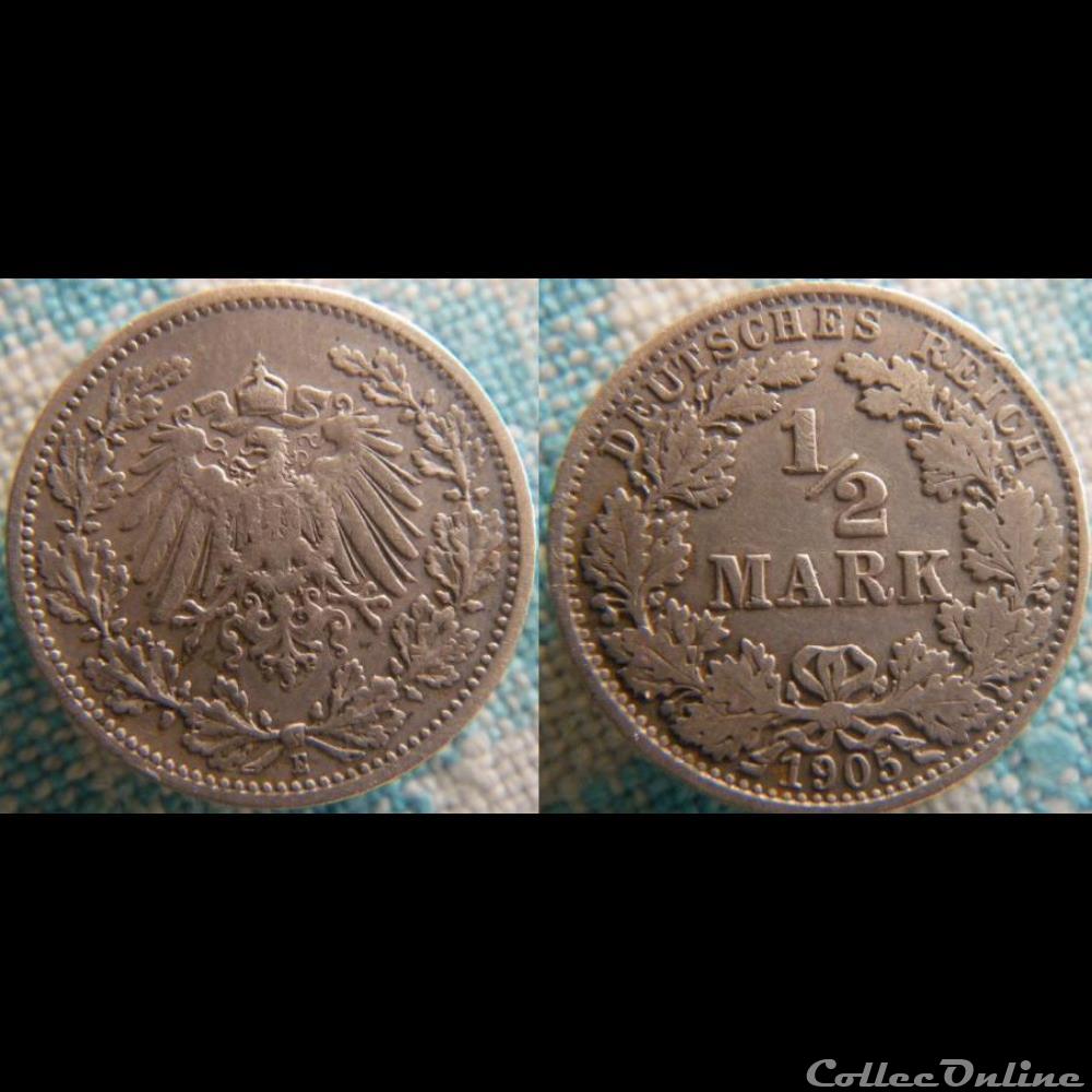 1/2 mark 1905 E monnaie monde allemagne 1 2 mark 1905 e