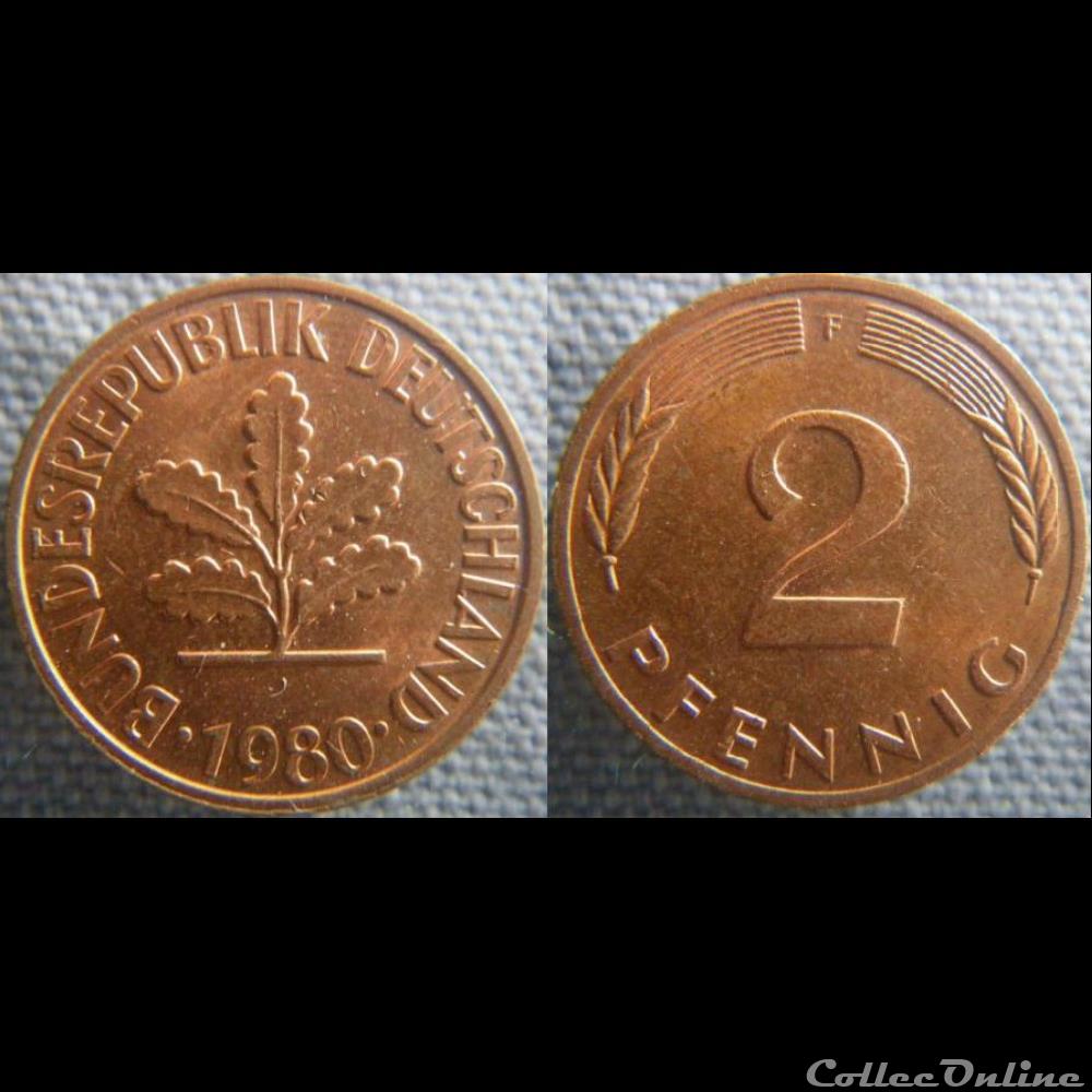 2 Pfennig 1980 F monnaie monde allemagne 2 pfennig 1980 f