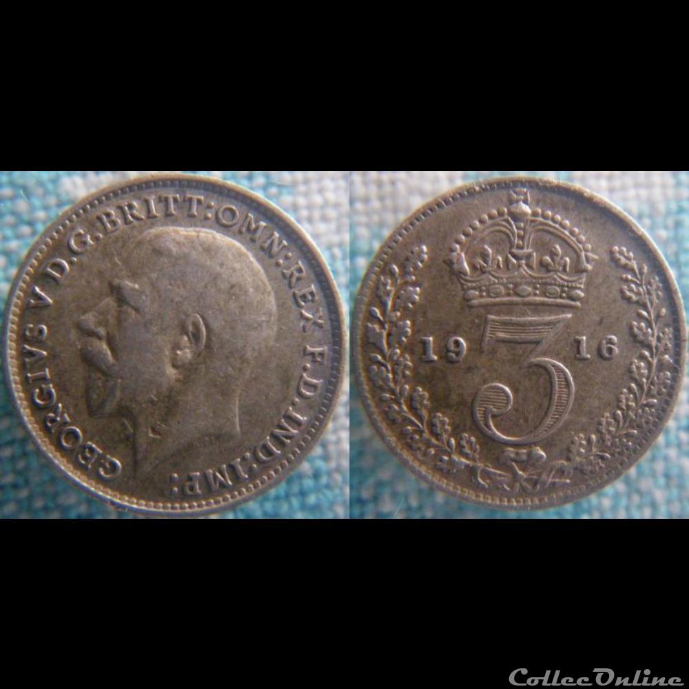 3 Pence 1916 monnaie monde royaume uni 3 pence 1916