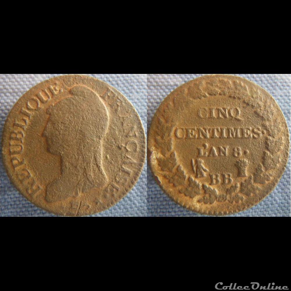 5 Centimes An 8 BB monnaie france moderne 5 centimes an 8 bb