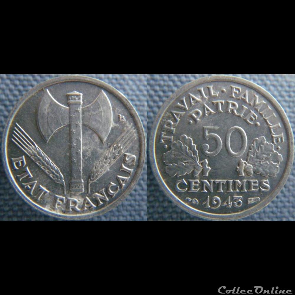 50 centimes 1943 monnaie france moderne 50 centimes 1943