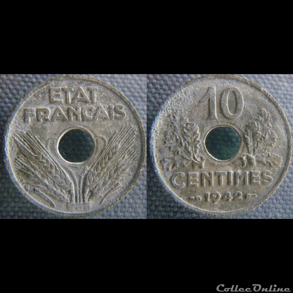 valeur 10 centimes 1942 france