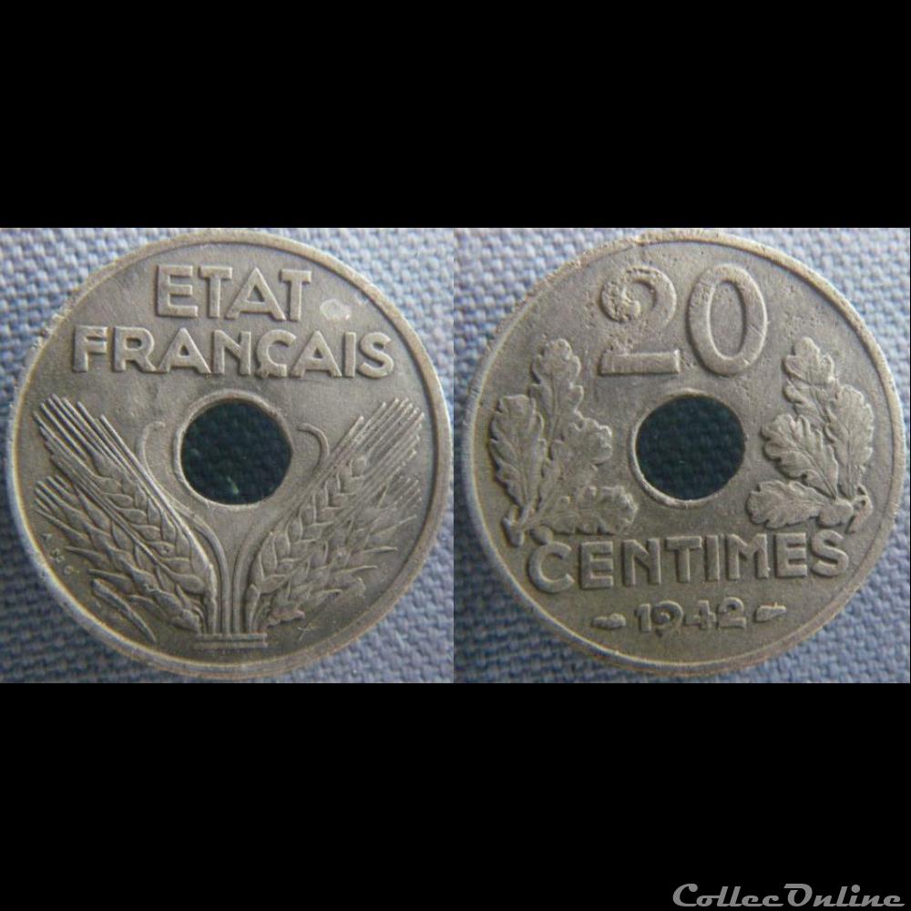 20 Centimes 1942 monnaie france moderne 20 centimes 1942